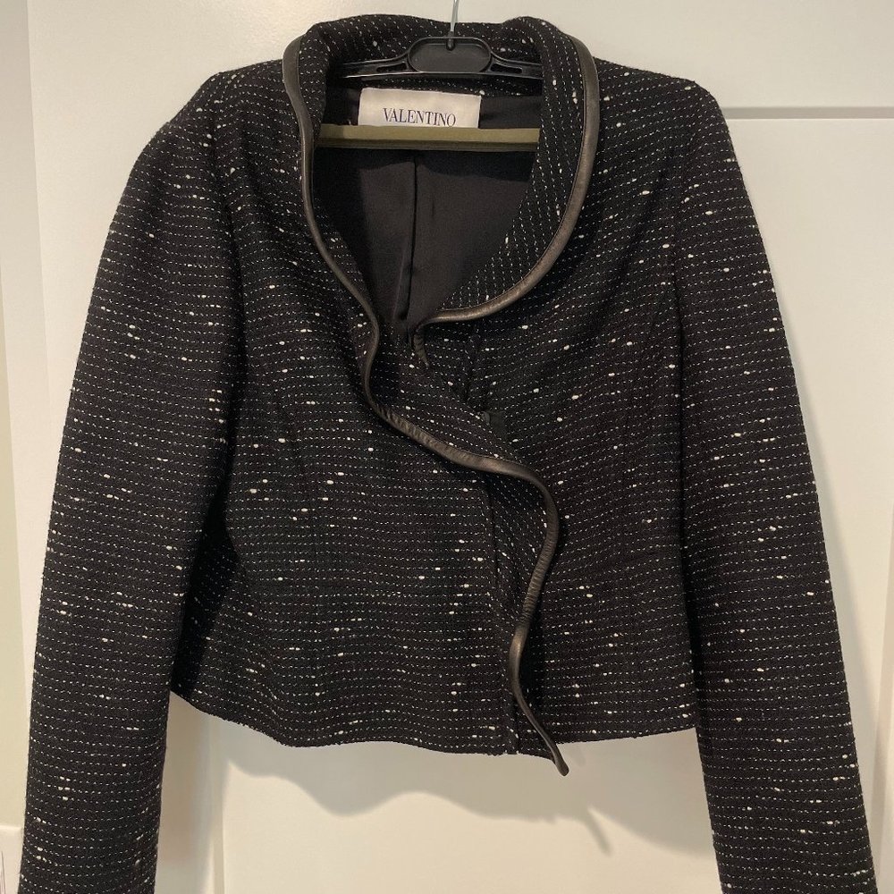 Vintage Valentino Tweed and Leather Trim Blazer